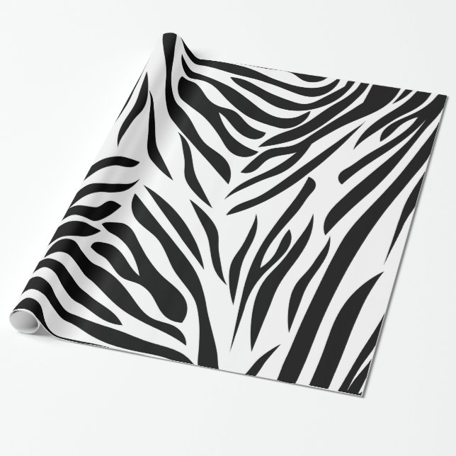 Black and White Zebra Print Pattern Wrapping Paper (Unrolled)