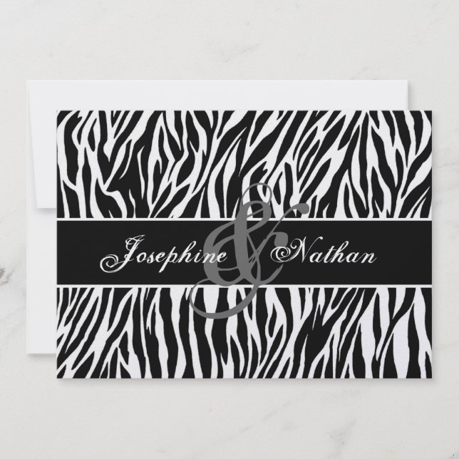 Black and White Zebra Print Personalised Wedding Invitation (Front)