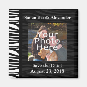 Black and White Zebra Print Photo Save the Date Magnet