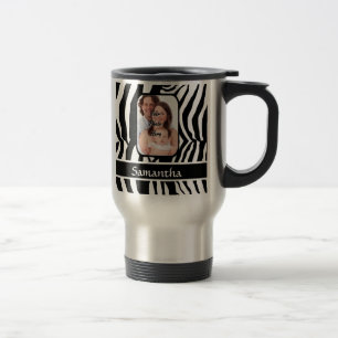 Black and white zebra print travel mug