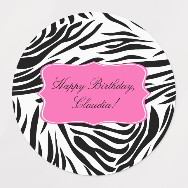Black and White Zebra Print with Hot Pink Birthday (Design 1)