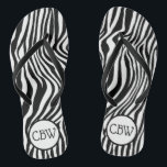 Black and White Zebra Stripe Animal Print Monogram Flip Flops<br><div class="desc">Black and white Zebra stripe animal print monogrammed flip flops. Perfect for the warmer weather. Wear to the beach,  the pool,  beach weddings,  outdoor weddings,  bridesmaid flip flops and more.</div>