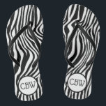 Black and White Zebra Stripe Animal Print Monogram Flip Flops<br><div class="desc">Black and white Zebra stripe animal print monogrammed flip flops. Perfect for the warmer weather. Wear to the beach,  the pool,  beach weddings,  outdoor weddings,  bridesmaid flip flops and more.</div>