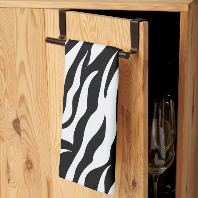 Black and White Zebra Stripe Pattern Animal Print Tea Towel (Thirds Fold)
