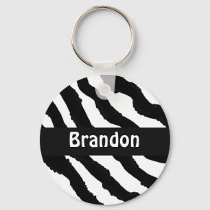 Black and White Zebra Stripe Personalised Keychain