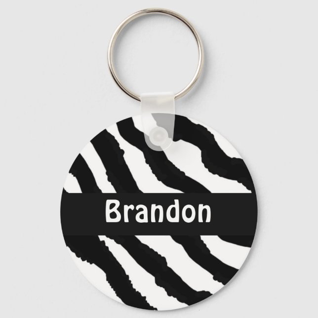 Black and White Zebra Stripe Personalised Keychain (Front)