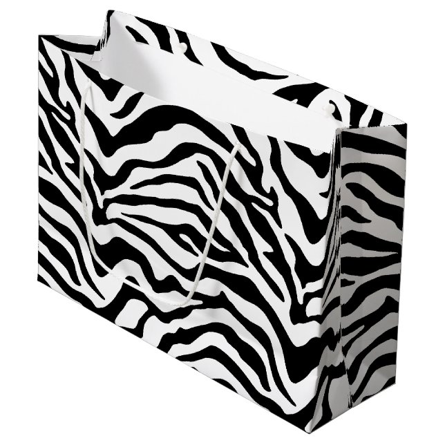 Black and white zebra striped large gift bag (Front Angled)