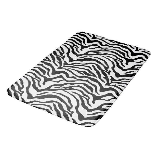 Black and white zebra striped print bath mat (Angled)