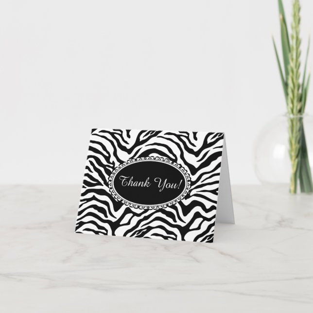 Black and white zebra striped print thank you card (Front)