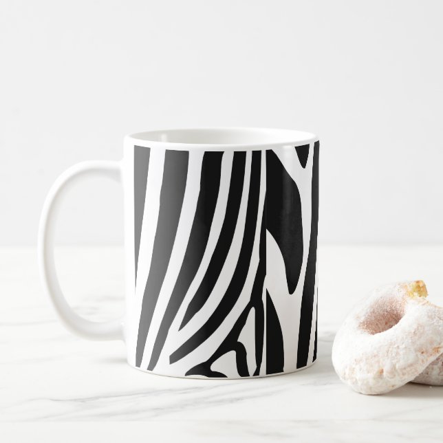 Black and White Zebra Stripes  Coffee Mug (With Donut)