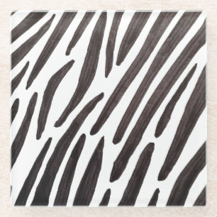 Black and white zebra stripes glass coaster