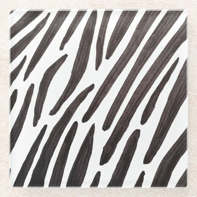 Black and white zebra stripes glass coaster (Front)