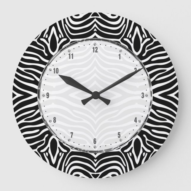 Black And White Zebra Stripes Large Clock (Front)