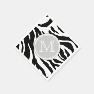 Black and White Zebra Stripes with Monogram Napkin