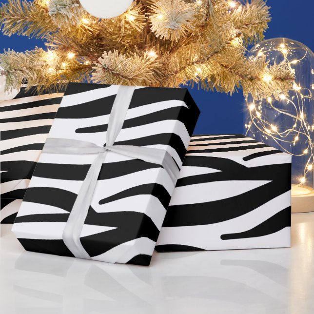 Black and White Zebra Stripes Wrapping Paper (Holidays)