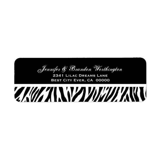 Black and White Zebra Wedding Address (Front)