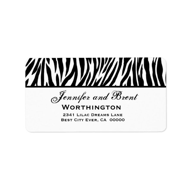 Black and White Zebra Wedding Address Label (Front)
