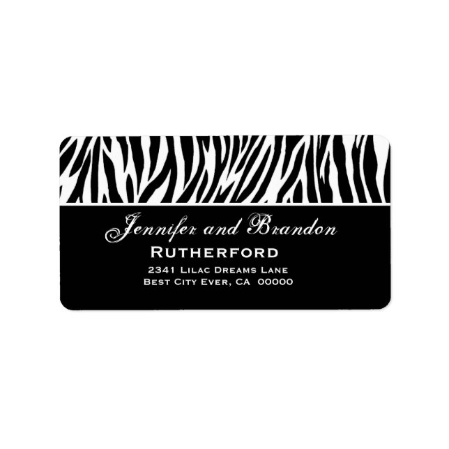 Black and White Zebra Wedding Address Label (Front)