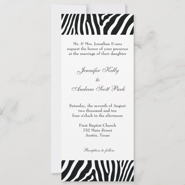 Black and White Zebra Wedding Invitation (Front)