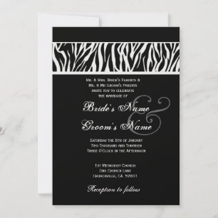 Black and White Zebra Wedding Metallic Paper Invitation