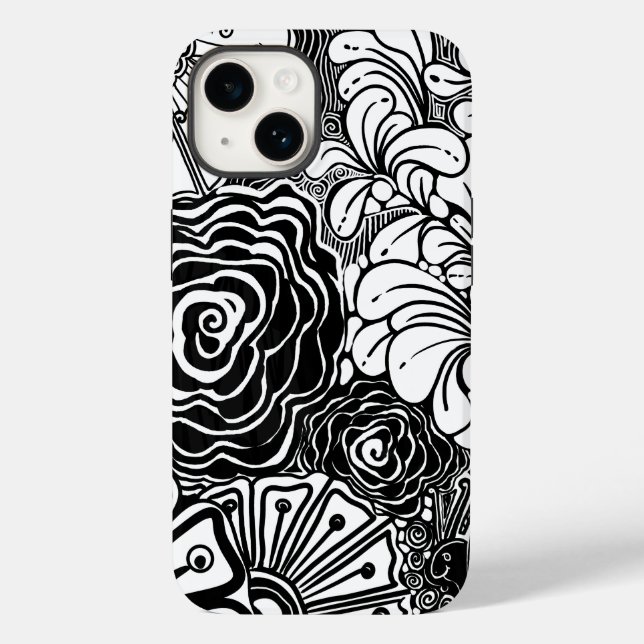 Black And White Zen Floral Patterned Drawing Case-Mate iPhone Case (Back)