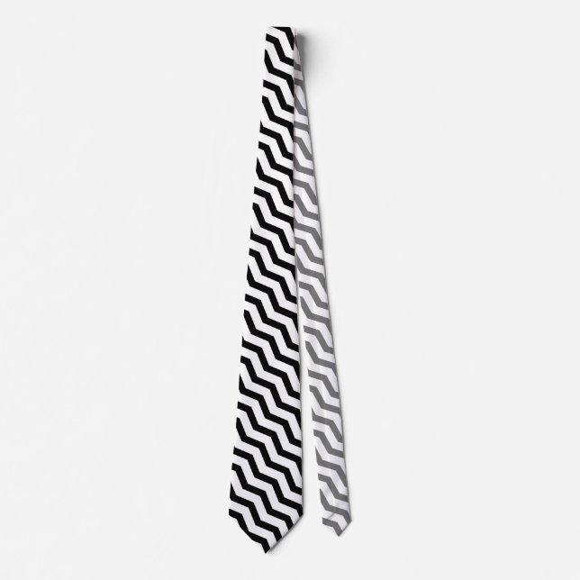 Black and white zig zag chevron pattern tie (Front)