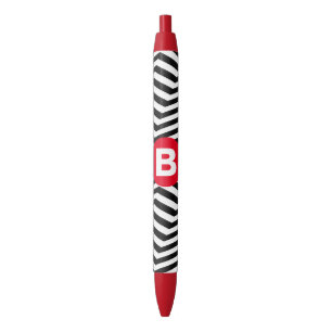 Black and White Zig Zag Pattern Red Monogram Ink Pen