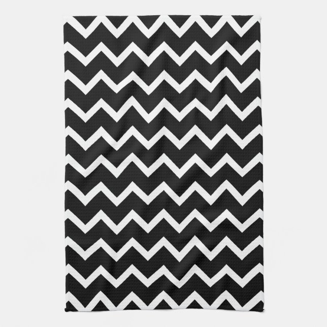 Black and White Zig Zag Pattern. Tea Towel (Vertical)