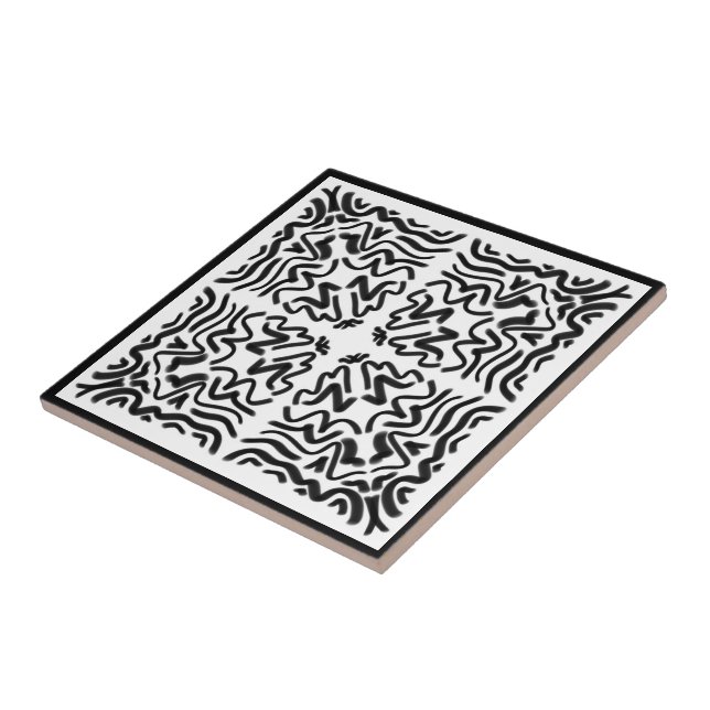 Black And White Zig Zag Wavy Pattern Abstract Art  Tile (Side)