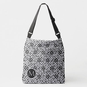 Black and White Ziggy Pattern Custom Monogram Crossbody Bag
