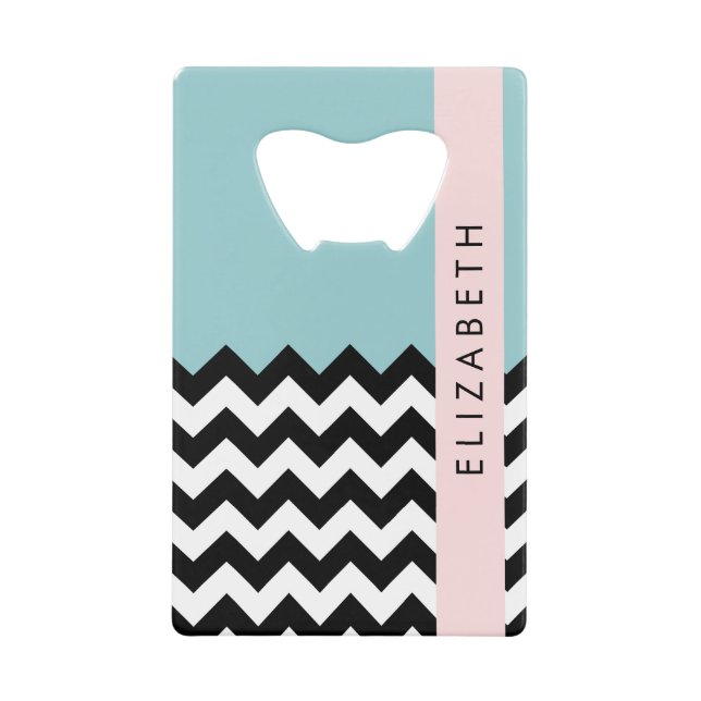 Black and White Zigzag, Chevron, Blue, Your Name (Front)