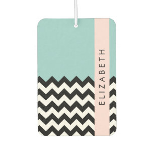 Black and White Zigzag, Chevron, Blue, Your Name Car Air Freshener