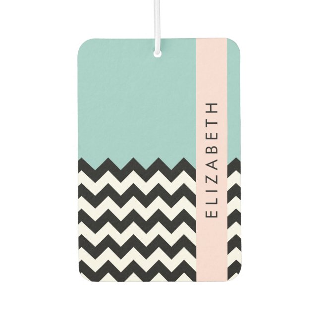 Black and White Zigzag, Chevron, Blue, Your Name Car Air Freshener (Front)