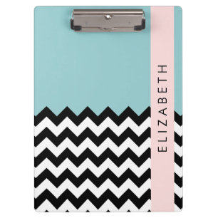 Black and White Zigzag, Chevron, Blue, Your Name Clipboard