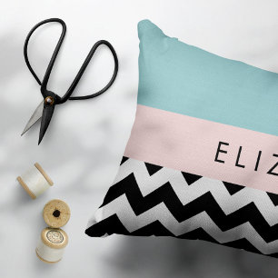 Black and White Zigzag, Chevron, Blue, Your Name Pillowcase