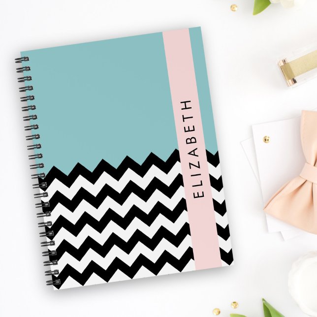 Black and White Zigzag, Chevron, Blue, Your Name Planner (Creator Uploaded)