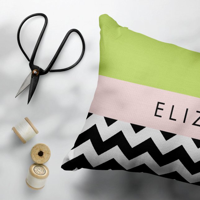 Black and White Zigzag, Chevron, Green, Your Name Pillowcase (Creator Uploaded)