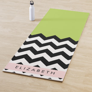 Black and White Zigzag, Chevron, Green, Your Name Yoga Mat