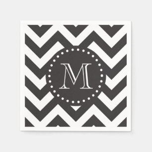 Black and White Zigzag Chevron Monogram Napkin
