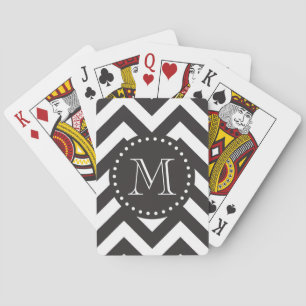 Black and White Zigzag Chevron Monogram Playing Cards