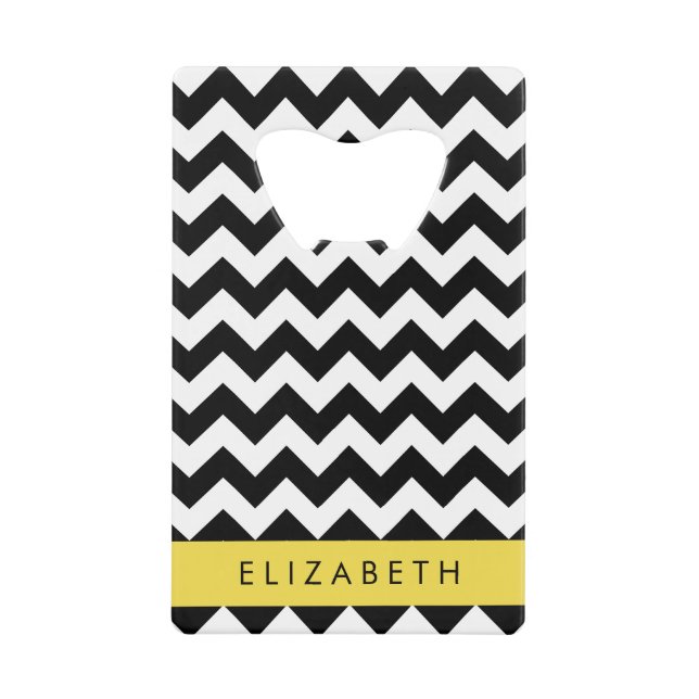 Black and White Zigzag, Chevron Pattern, Your Name (Front)