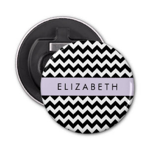 Black and White Zigzag, Chevron Pattern, Your Name Bottle Opener