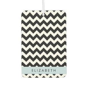 Black and White Zigzag, Chevron Pattern, Your Name Car Air Freshener