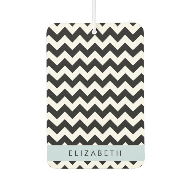 Black and White Zigzag, Chevron Pattern, Your Name Car Air Freshener (Front)