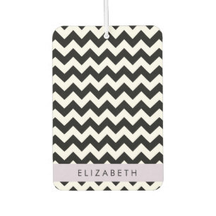 Black and White Zigzag, Chevron Pattern, Your Name Car Air Freshener