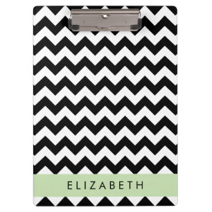 Black and White Zigzag, Chevron Pattern, Your Name Clipboard