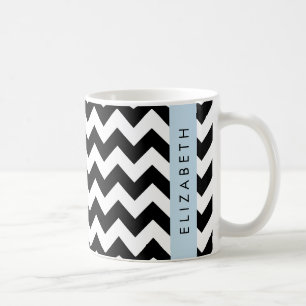 Black and White Zigzag, Chevron Pattern, Your Name Coffee Mug