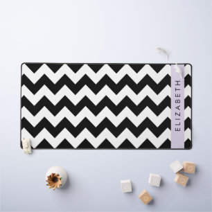 Black and White Zigzag, Chevron Pattern, Your Name Desk Mat