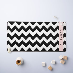 Black and White Zigzag, Chevron Pattern, Your Name Desk Mat