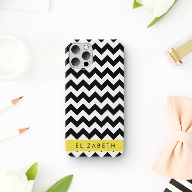Black and White Zigzag, Chevron Pattern, Your Name iPhone 16 Case (Creator Uploaded)